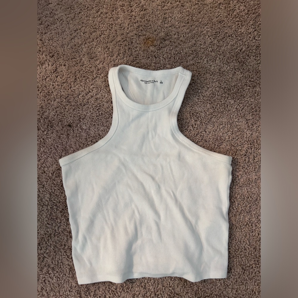 Abercrombie & Fitch White Ribbed High-Neck Scuba Tank Top